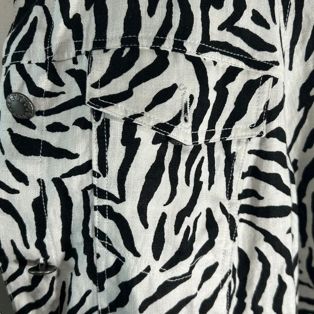 Lucy & Laurel Woman Zebra Print 100% Linen Jacket Black White Plus Size 1X‎ - Picture 5 of 9